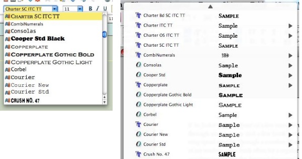 Listes déroulantes de choix de polices mises en forme (OpenOffice & InDesign)