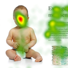Répartition des AOI de 106 personnes, avec deux designs de publicité pour des couches bébés