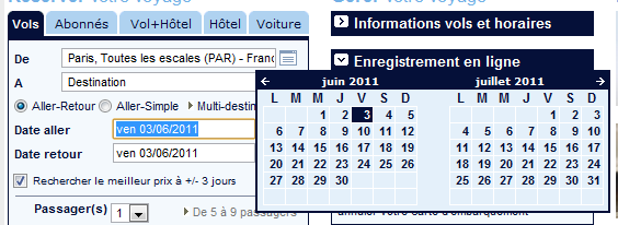 Ergonomie Web du calendrier : exemple avec Air France