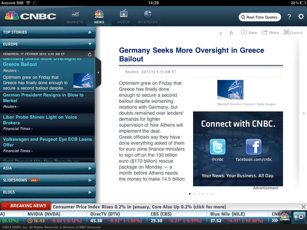 Ergonomie tablette : CNBC : problème d'ergonomie sur iPad