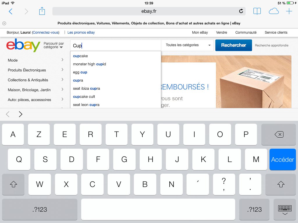 e-commerce en responsive web design - Ebay tablette Autocompletion