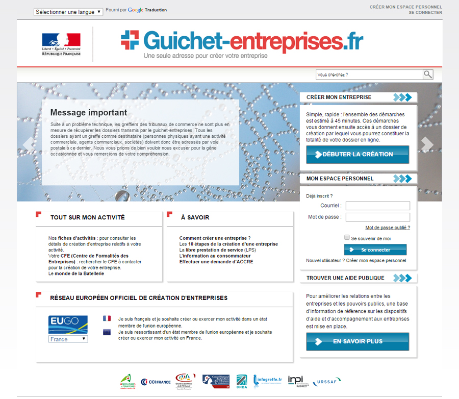UX design du site Web guichet-entreprises.fr - Home