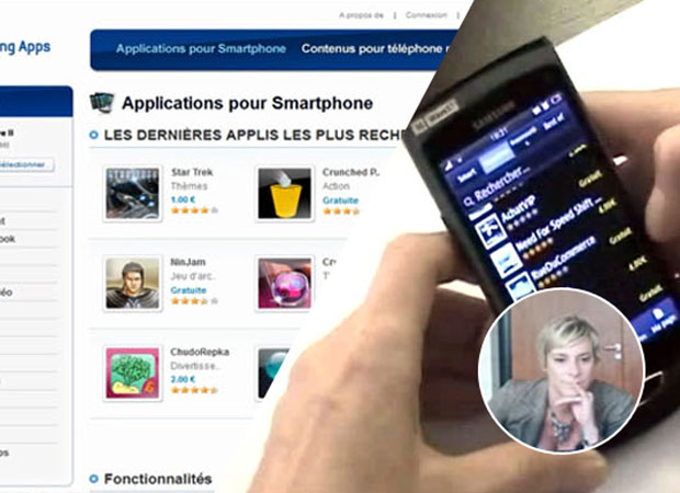 Femme testant les applications smartphone de Samsung