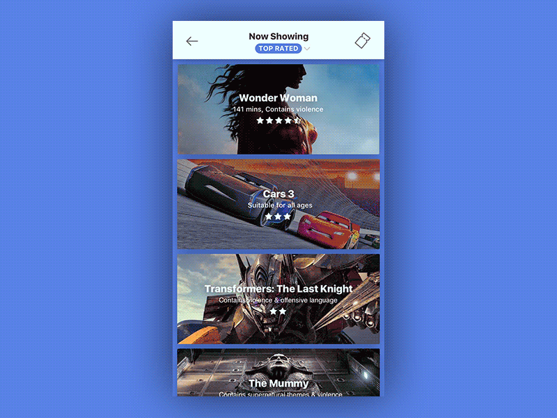 Exemple Movie Booking Elastic Experience Material design